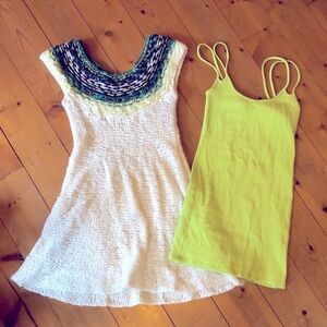 Dress Bundle- Free People white wool blend sweater dress + Green bodycon dress